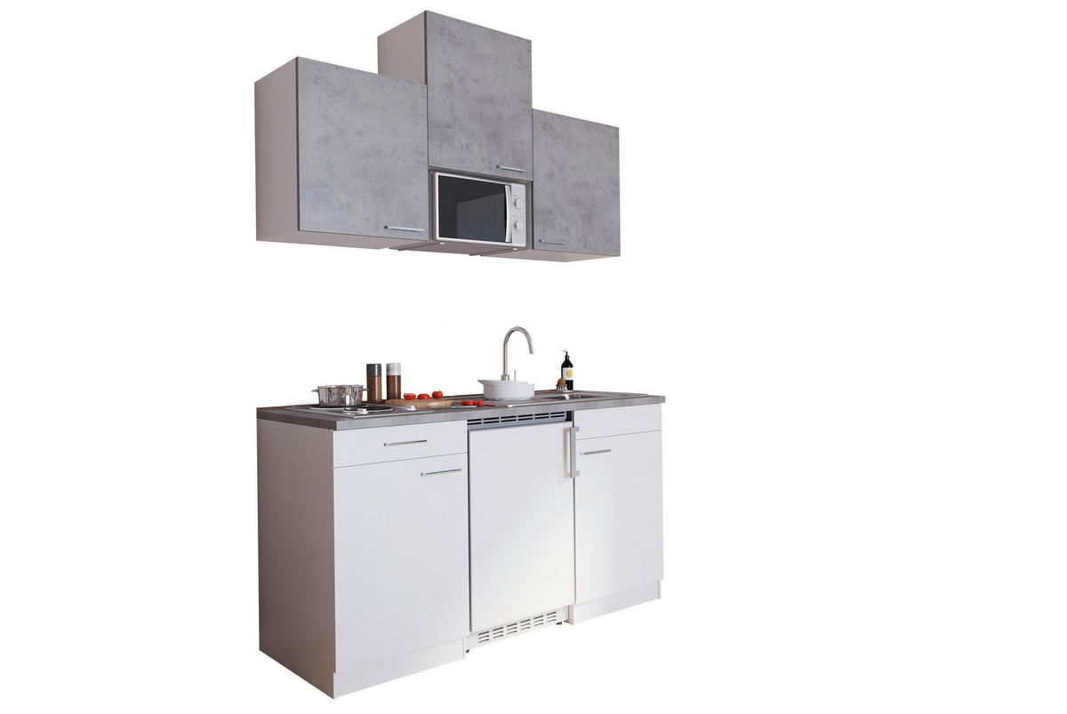 MINIKÜCHE 150 cm   in Grau, Weiss  - Weiss/Alufarben, Konventionell, Holzwerkstoff/Kunststoff (150cm) - Respekta