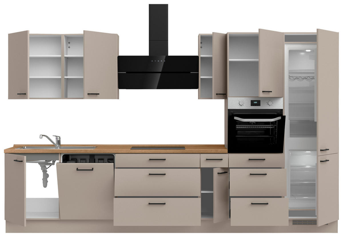KÜCHENBLOCK 360 cm   in Eichefarben, Sandfarben  - Sandfarben/Eichefarben, MODERN, Holzwerkstoff/Metall (360cm) - Nobilia