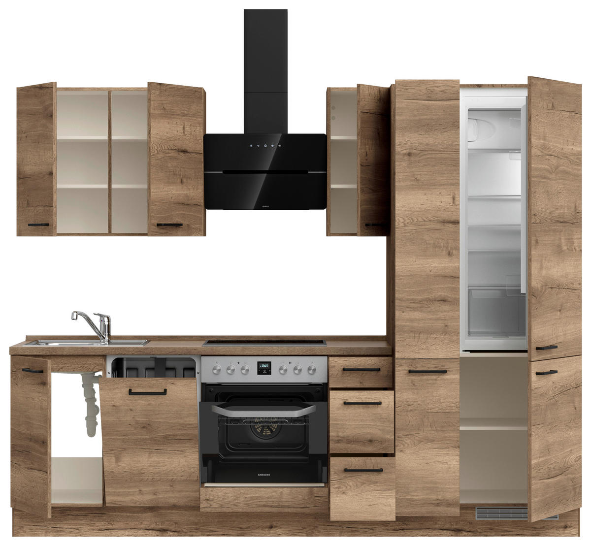 KÜCHENBLOCK 270 cm   in Eiche dunkel  - Eiche dunkel/Schwarz, MODERN, Holzwerkstoff/Metall (270cm) - Nobilia