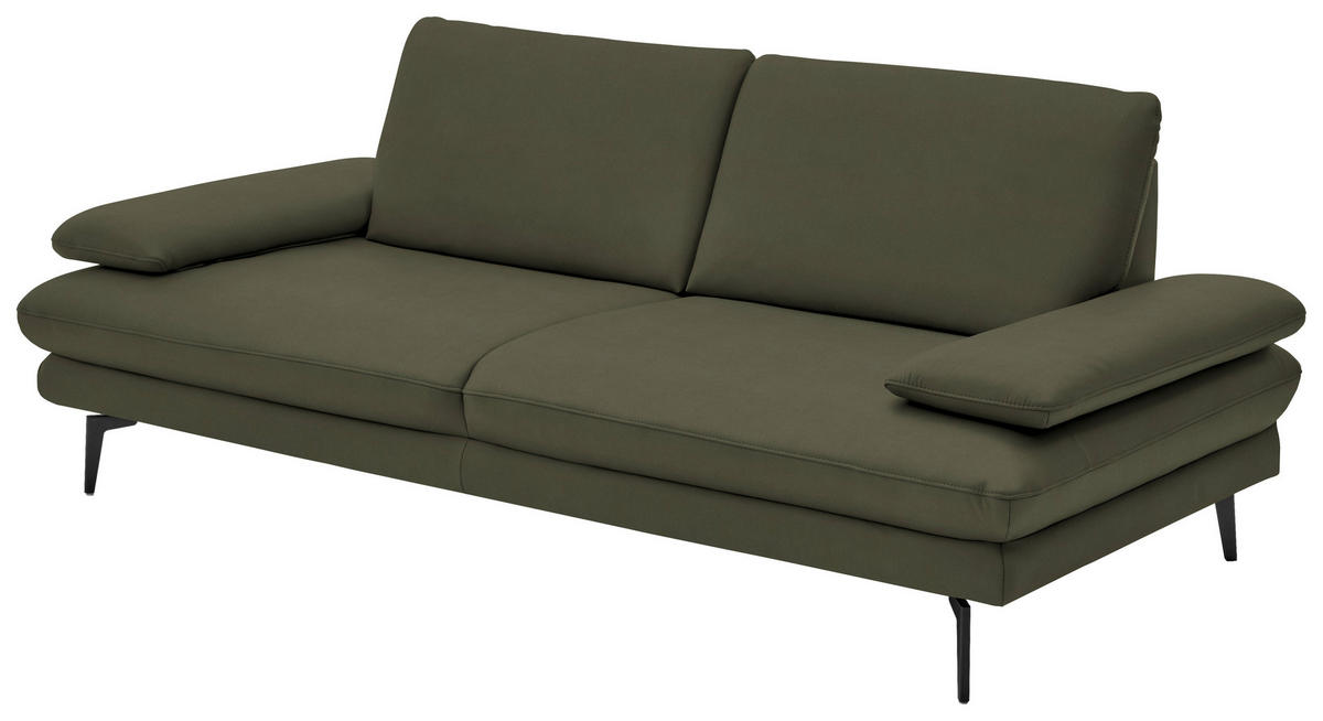 3-SITZER-SOFA in Echtleder Grün  - Schwarz/Grün, Design, Leder/Metall (222/86/104cm) - Dieter Knoll