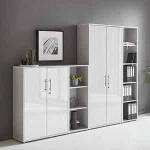 AKTENSCHRANK Grau, Weiß Hochglanz  - Weiß Hochglanz/Grau, MODERN, Holzwerkstoff (257/186/33cm) - MID.YOU