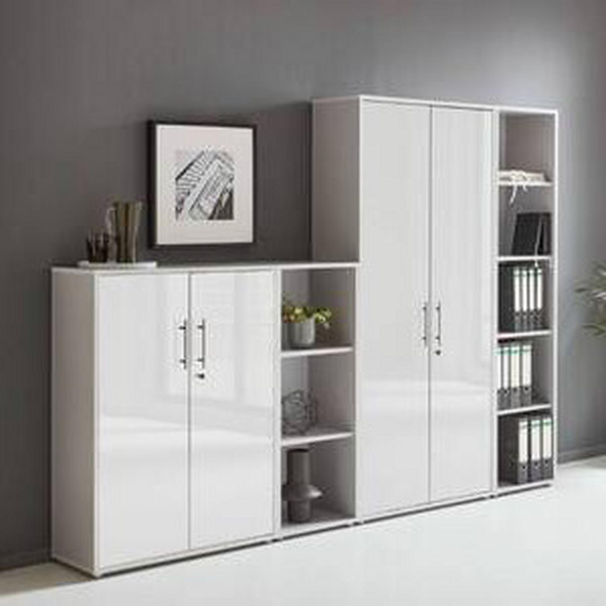 AKTENSCHRANK Grau, Weiß Hochglanz  - Weiß Hochglanz/Grau, MODERN, Holzwerkstoff (257/186/33cm) - MID.YOU