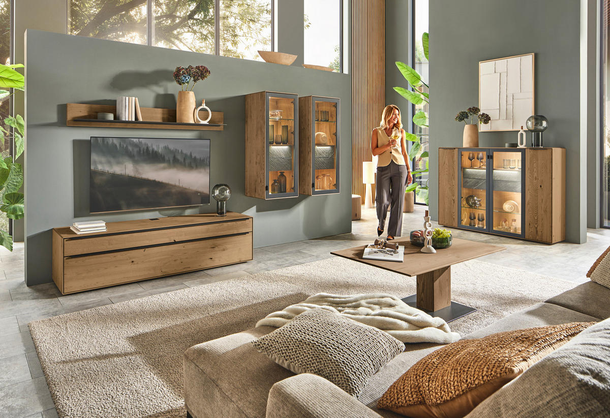 HÄNGEVITRINE Anthrazit, Schieferfarben, Kastanienfarben  47/117,2/39,5 cm  - Kastanienfarben/Schieferfarben, Natur, Glas/Holz (47/117,2/39,5cm) - Valnatura