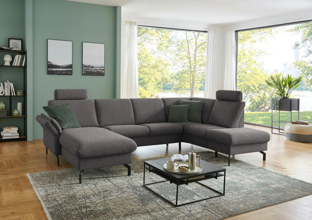 WOHNLANDSCHAFT Flachgewebe Dunkelbraun  - Dunkelbraun/Schwarz, Konventionell, Textil/Metall (170/307/190cm) - Beldomo Comfort