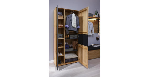 GARDEROBENSCHRANK 88,5/196/39 cm - Eichefarben/Anthrazit, Natur, Glas/Holz (88,5/196/39cm) - Valnatura
