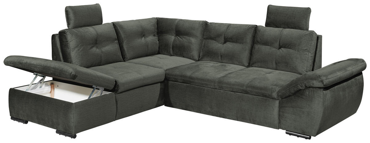 ECKSOFA in Mikrovelours Dunkelgrün  - Dunkelgrün/Schwarz, KONVENTIONELL, Kunststoff/Textil (217/265cm) - Carryhome