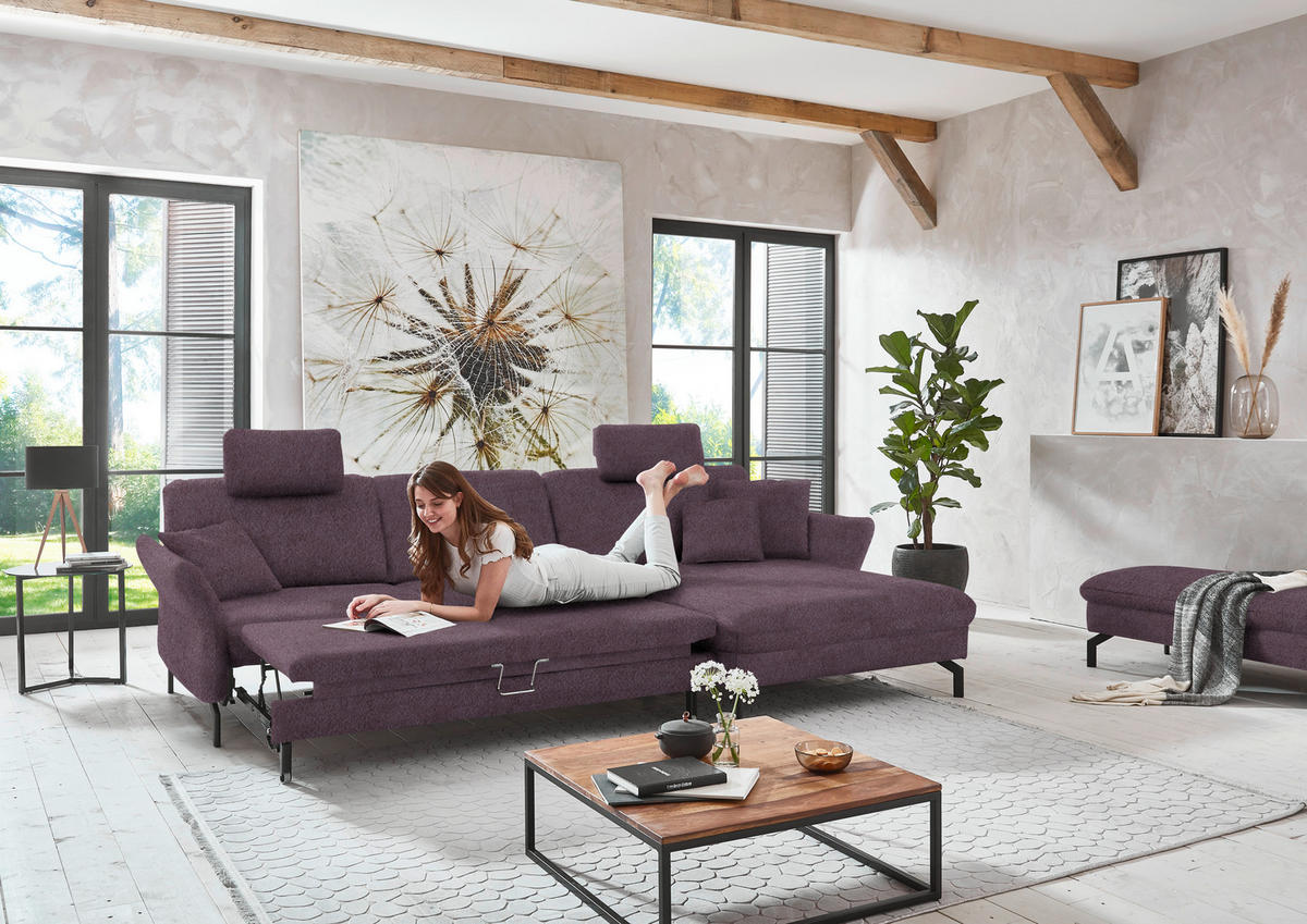 ECKSOFA in Velours Lila, Flieder  - Lila/Flieder, Design, Textil/Metall (306/179cm) - Beldomo System