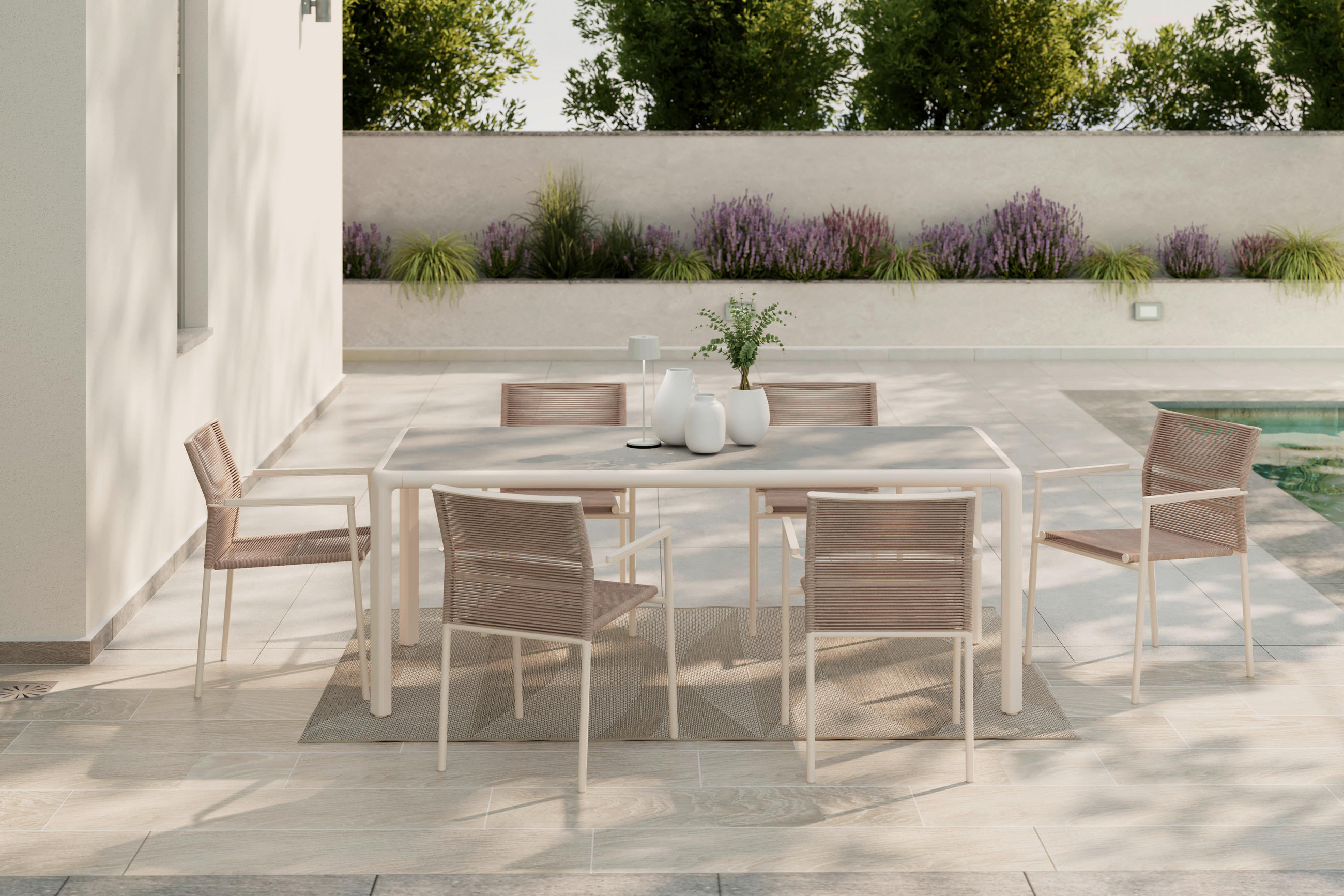 Thumbnail - Ambia Garden Gartentisch Memo, Hellgrau, Beige, Metall, Stein, rechteckig, Rundrohr, 91x75x201 cm, Gartenmöbel, Gartenti...