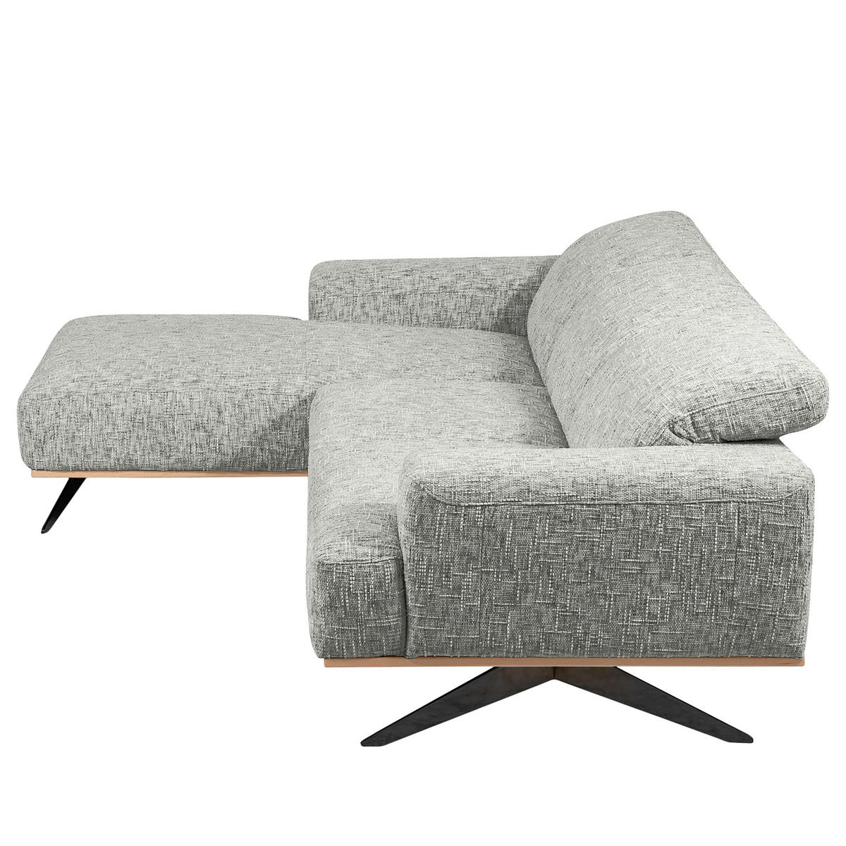 ECKSOFA PORTLAND in Struktur Grau Kopfteilverstellung  187/295 cm  - Schwarz/Grau, Design, Holz/Textil (187/295cm) - Livetastic