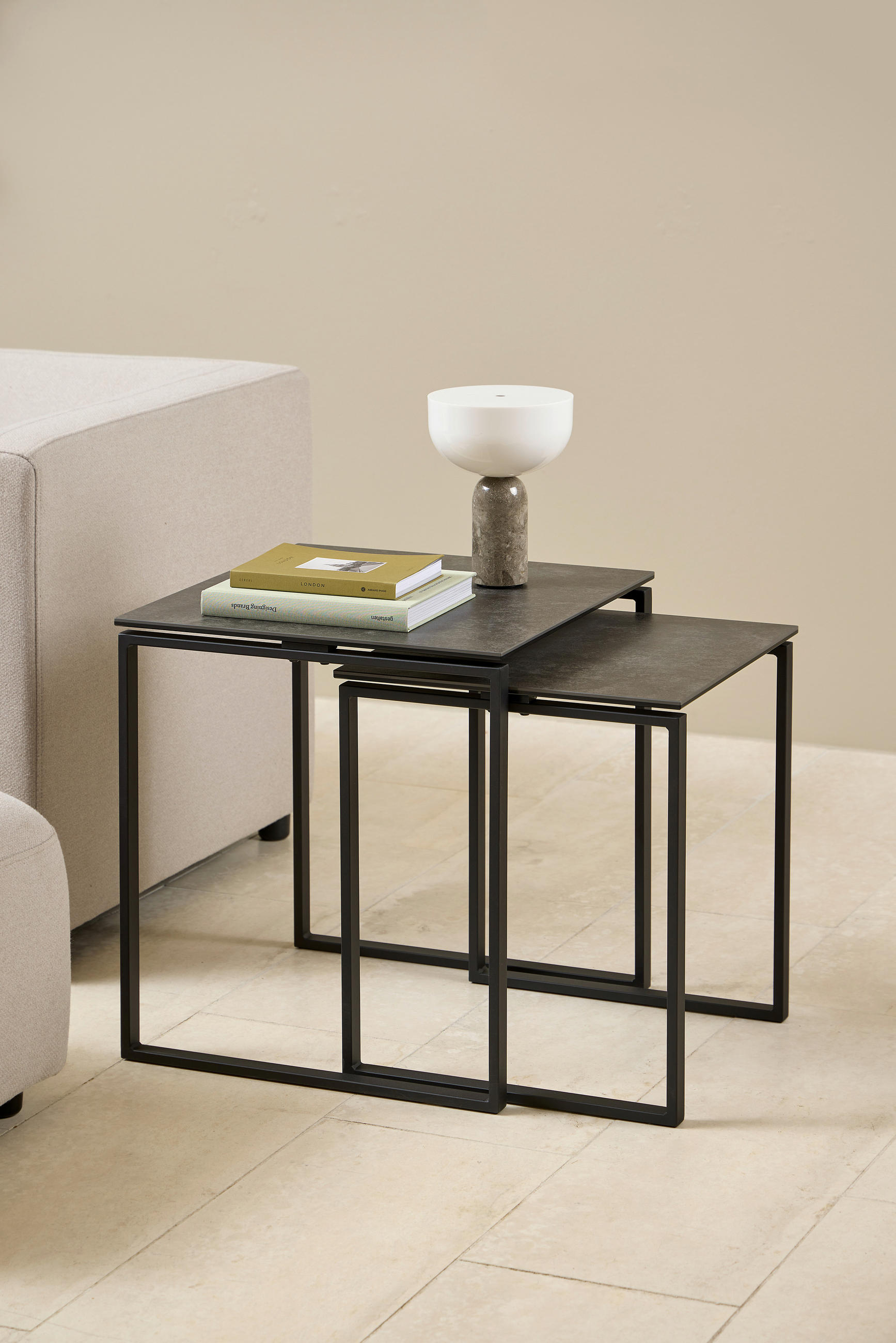 BEISTELLTISCHSET quadratisch Schwarz  - Schwarz, Trend, Glas/Keramik (43/50/43/50/50/55cm)