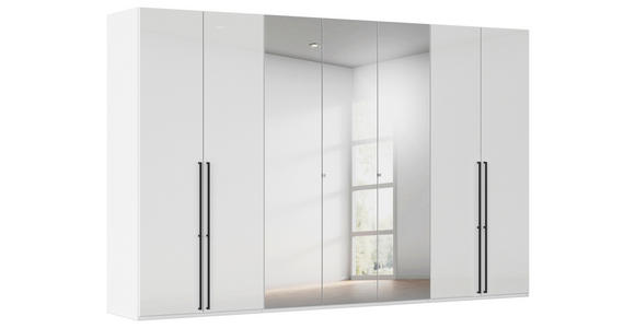 DREHTÜRENSCHRANK 350/235/61 cm,  in Weiß, Weiß Hochglanz, 7-türig  - Chromfarben/Weiß Hochglanz, Basics, Glas/Holzwerkstoff (350/235/61cm) - Novel