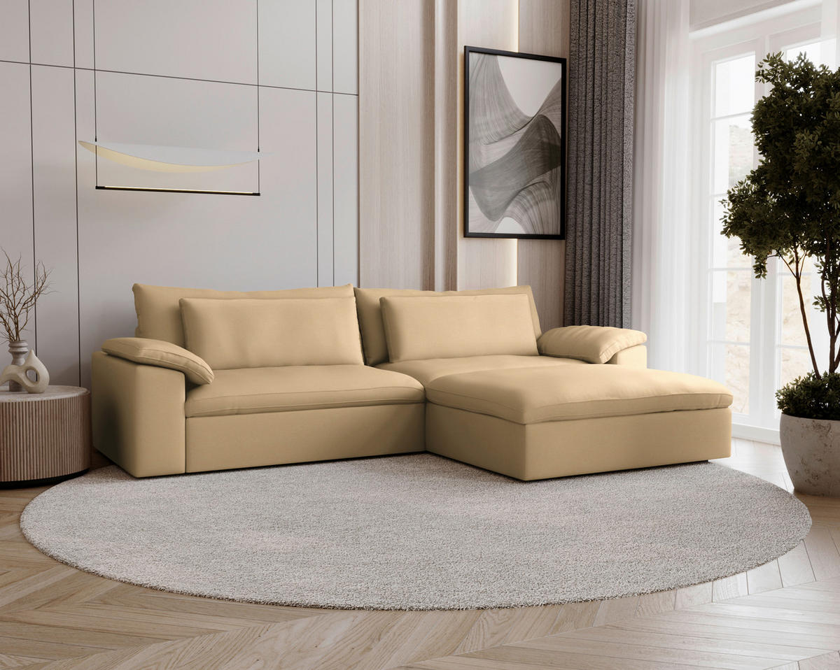 ECKSOFA  Chenille Beige  - Beige/Schwarz, Modern, Kunststoff/Textil (306/198cm) - Carryhome