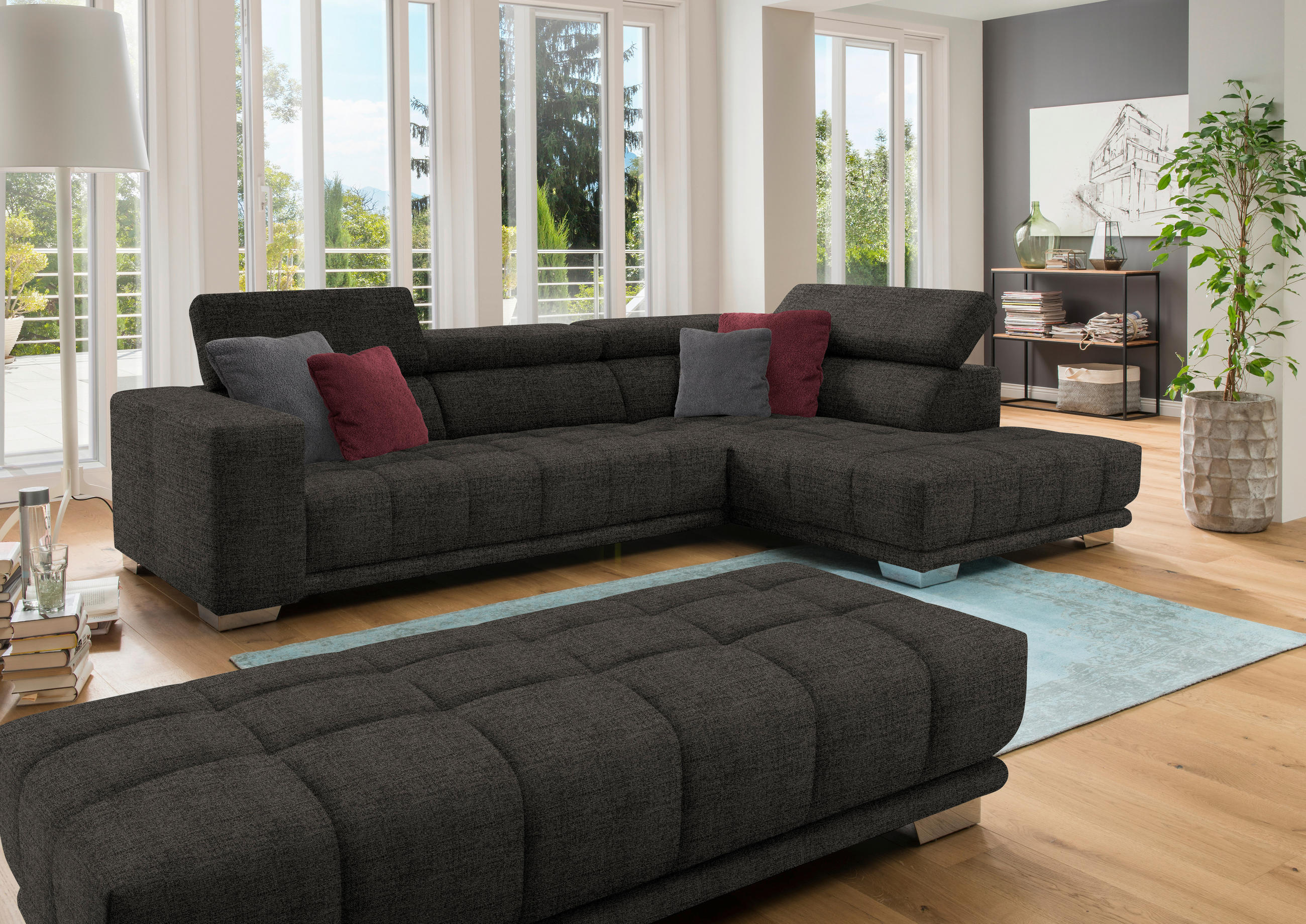 ECKSOFA in Chenille Braun  - Chromfarben/Braun, Design, Textil (301/207cm) - Xora