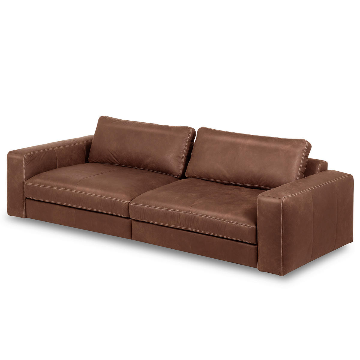 3-SITZER-SOFA  in Echtleder Braun   - Beige/Schwarz, Design, Leder/Kunststoff (300/85/123cm) - Livetastic
