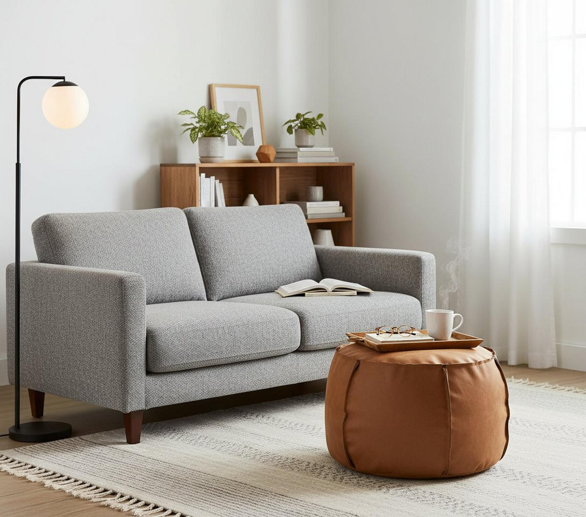 HOCKER Lederlook Haselnussfarben  - Haselnussfarben, MODERN, Textil (60/36/60cm) - Boxxx