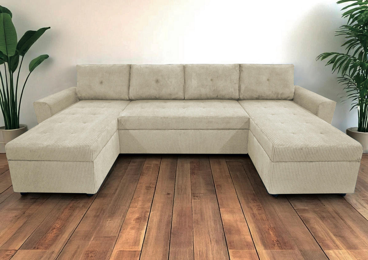 WOHNLANDSCHAFT Beige Cord  - Beige/Schwarz, Design, Kunststoff/Textil (155/294/155cm) - MID.YOU