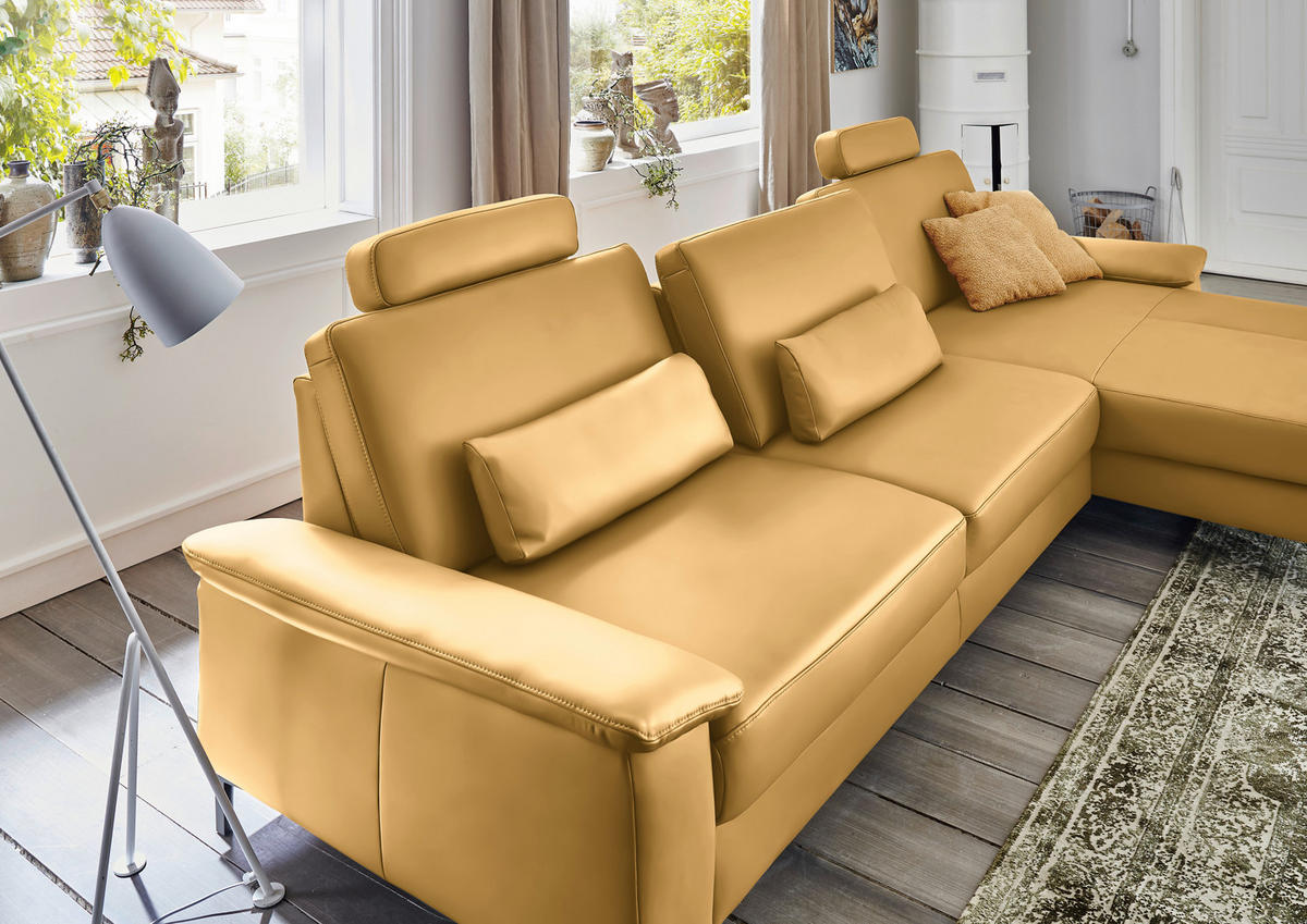 ECKSOFA in Echtleder Gelb  - Gelb/Schwarz, Design, Leder/Metall (334/176cm) - Dieter Knoll
