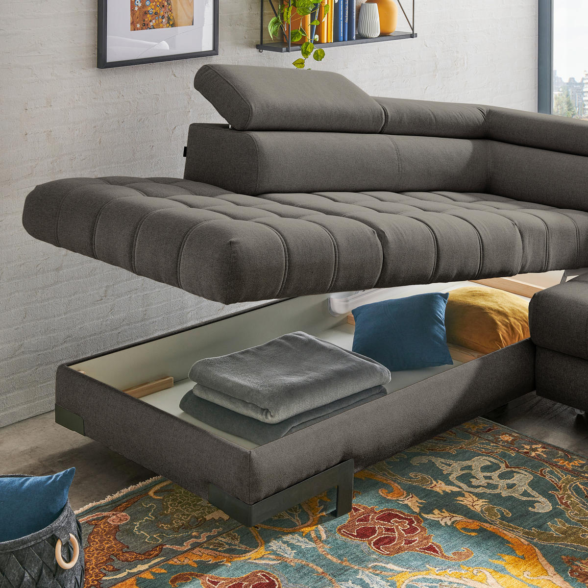 HÖRNSOFFA i vävt tyg mörkbrun  - svart/mörkbrun, Design, metall/textil (223/263cm) - Livetastic