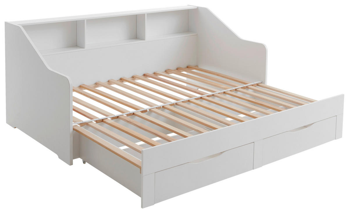 AUSZIEHBETT 90-180/200 cm Weiss  - Weiss/Buchefarben, Konventionell, Holzwerkstoff (90-180/200cm) - Carryhome