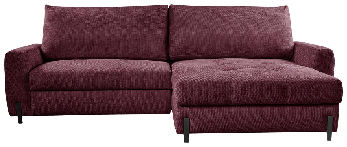 ECKSOFA in Struktur Bordeaux  - Bordeaux/Schwarz, Design, Textil/Metall (265/162cm) - MID.YOU