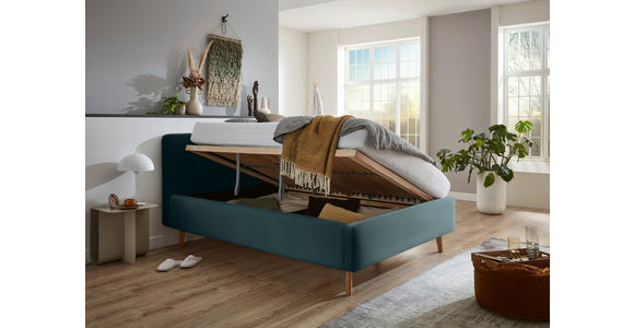 POLSTERBETT 160/200 cm  in Blau  - Blau/Eichefarben, Design, Holz/Textil (160/200cm) - Xora