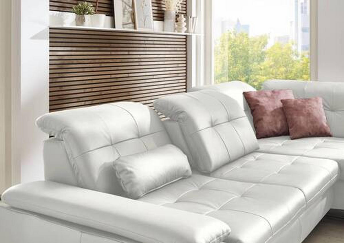 ECKSOFA in Echtleder Weiss  - Weiss/Alufarben, Design, Leder/Metall (309/211cm) - Beldomo Speed