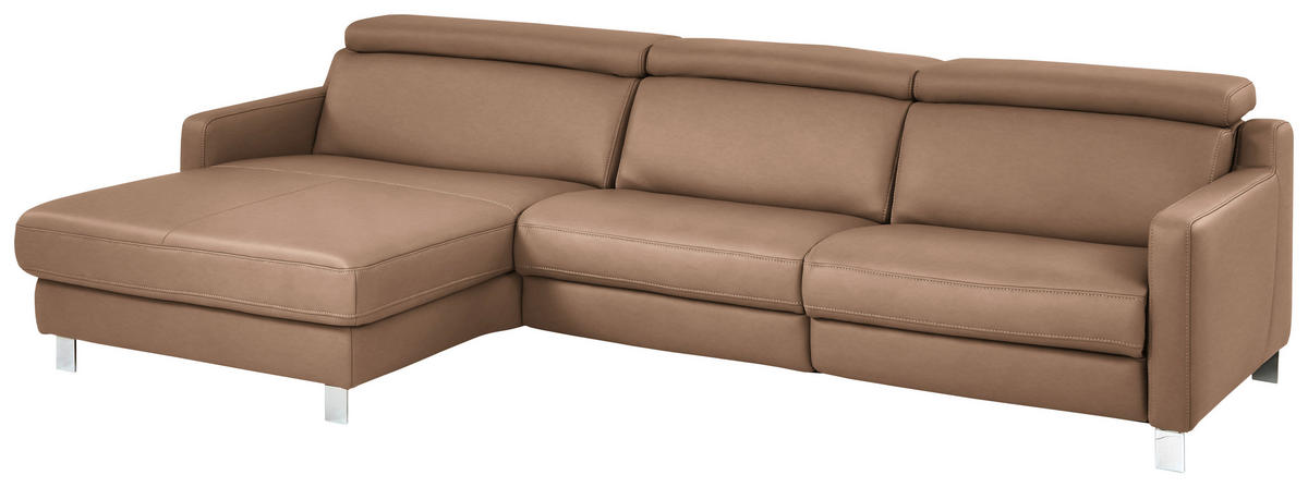 ECKSOFA Echtleder Braun  - Chromfarben/Braun, Design, Leder/Metall (176/291cm) - Valdera