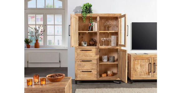 HIGHBOARD  95/145/40 cm 3 Schublade(n)  - Schwarz/Naturfarben, Design, Glas/Holz (95/145/40cm) - Landscape