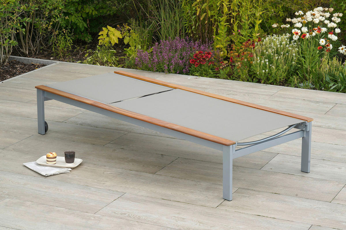 GARTENLIEGE 198/103/84 cm Akazie  - Beige/Silberfarben, MODERN, Holz/Metall (198/103/84cm) - Gardenson