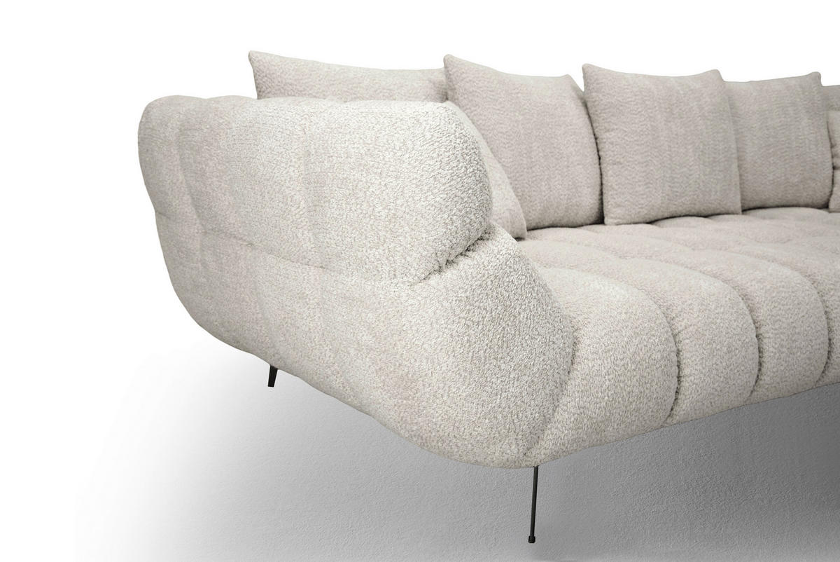 ECKSOFA 318/217 cm  in Bouclé Elfenbein Zierkissen, Rückenkissen, Rücken echt  318/217 cm  - Elfenbein/Schwarz, MODERN, Textil/Metall (318/217cm) - Carryhome