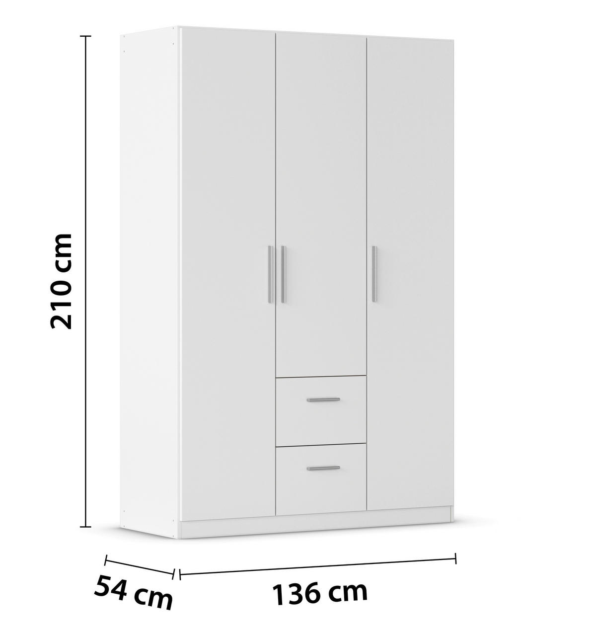 DREHTÜRENSCHRANK 135/210/54 cm,  in Weiß, 3-türig  - Alufarben/Weiß, KONVENTIONELL, Holzwerkstoff/Kunststoff (135/210/54cm) - home24