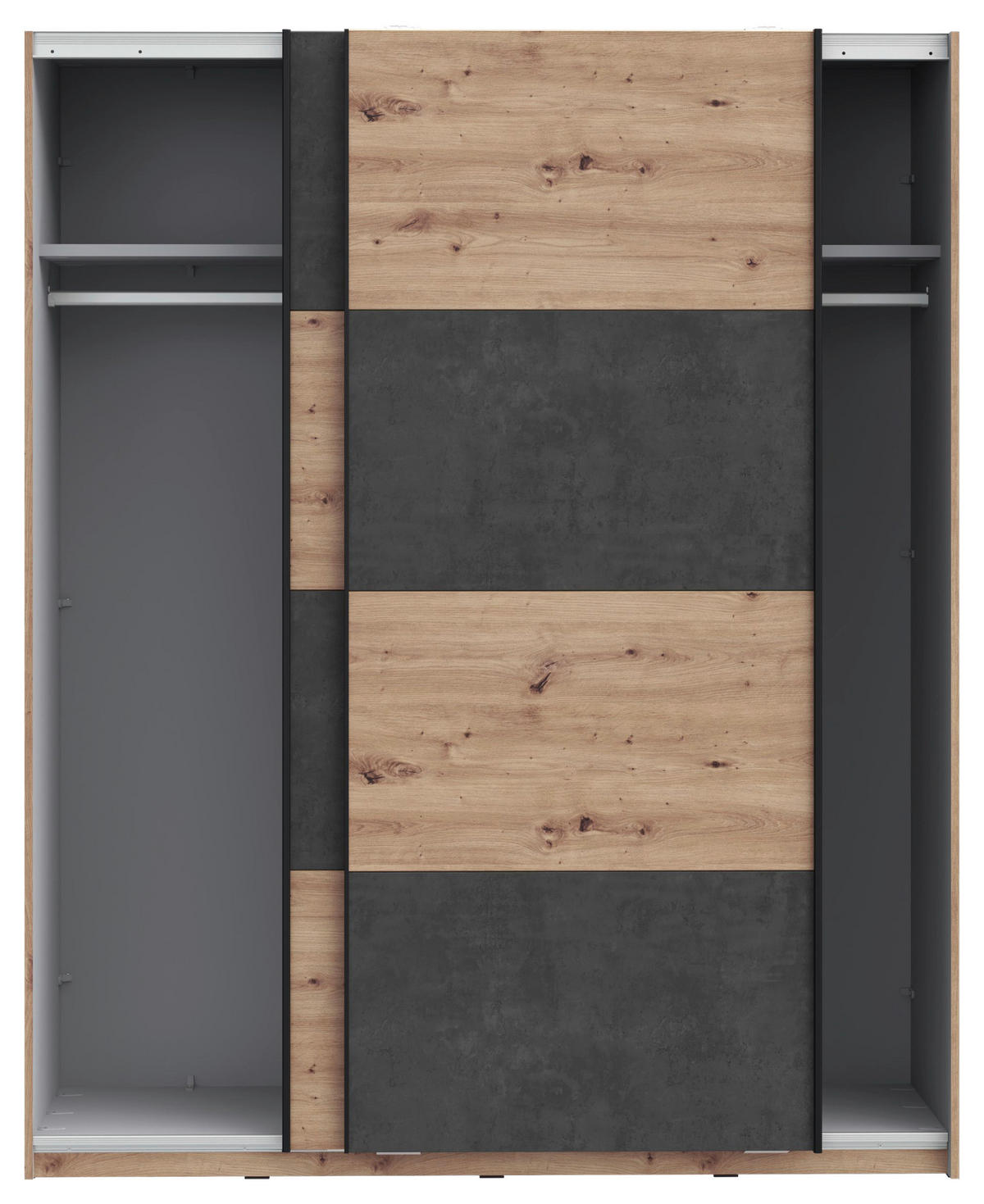 OMARA Z DRSNIMI VRATI, temno siva, hrast artisan  - temno siva/črna, Design, kovina/leseni material (170/210/61cm) - Carryhome