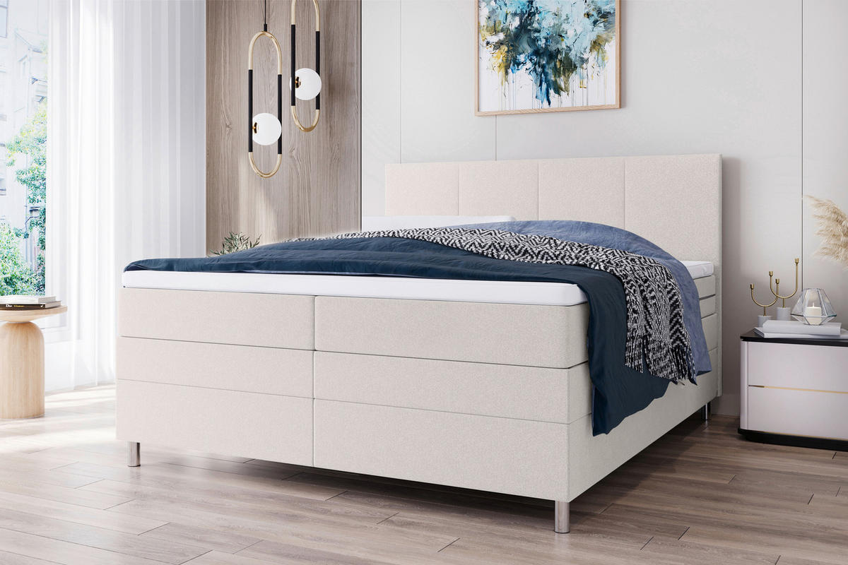 BOXSPRINGBETT 180/200 cm  in Creme  - Chromfarben/Creme, KONVENTIONELL, Kunststoff/Textil (180/200cm) - Boxxx