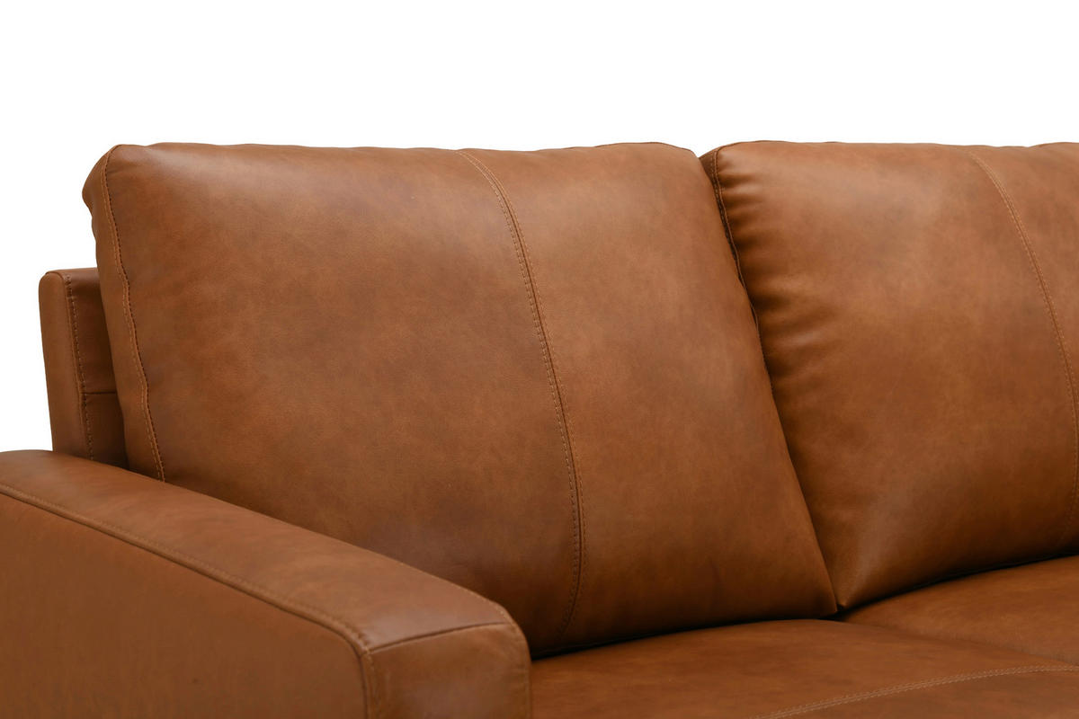 ECKSOFA ELANO Cognac Echtleder Lederlook  - Cognac/Schwarz, Design, Leder/Textil (231/153cm) - Livetastic