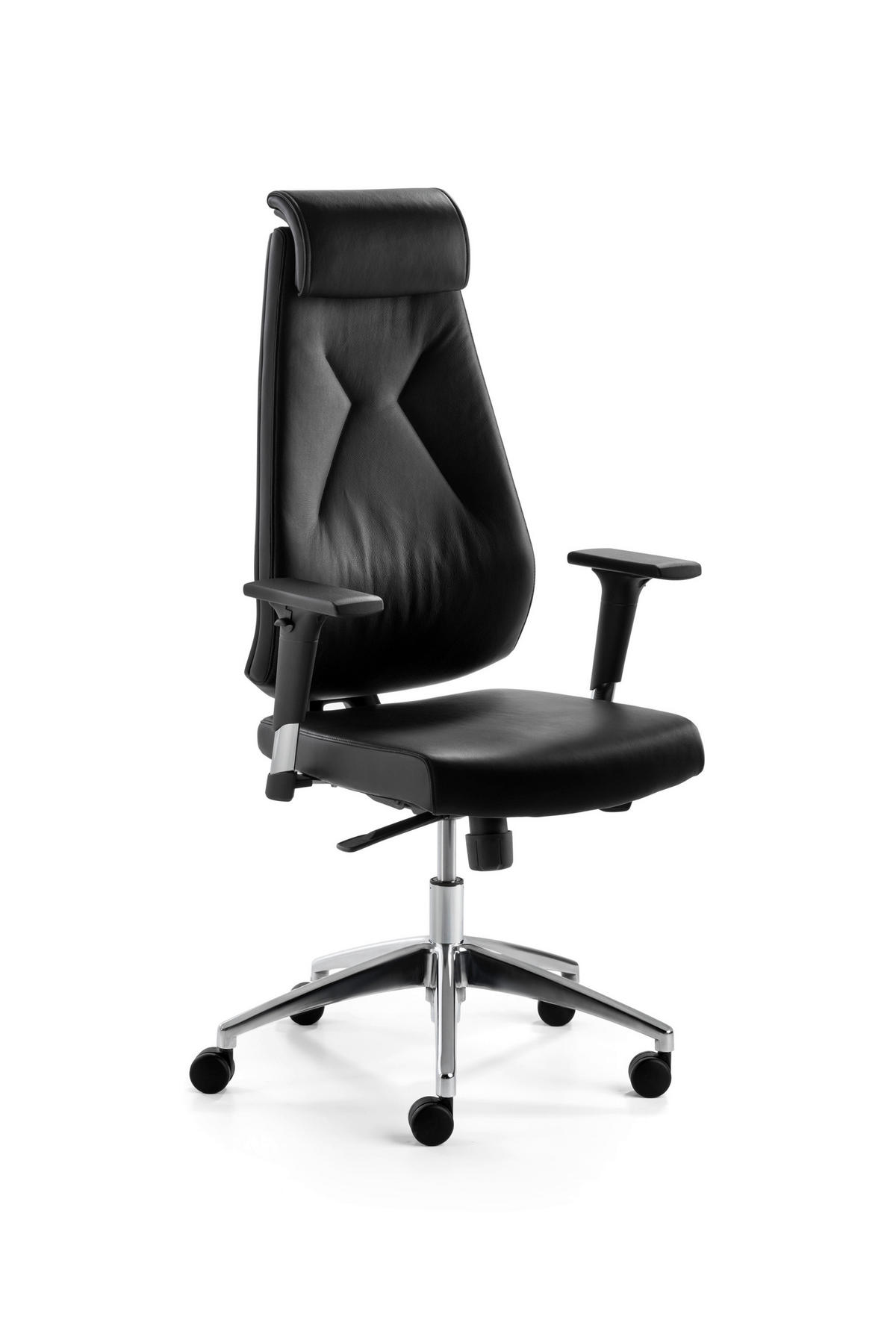 DREHSTUHL Schwarz  - Chromfarben/Schwarz, KONVENTIONELL, Leder (68/120-132/67cm)