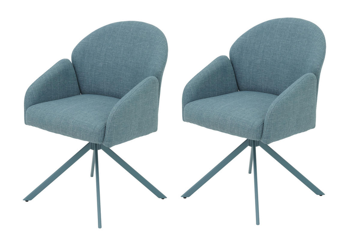 ARMLEHNSTUHL-SET 2 Stück  in Stahl Webstoff  - Petrol, MODERN, Textil/Metall (56,5/84/61cm) - MID.YOU
