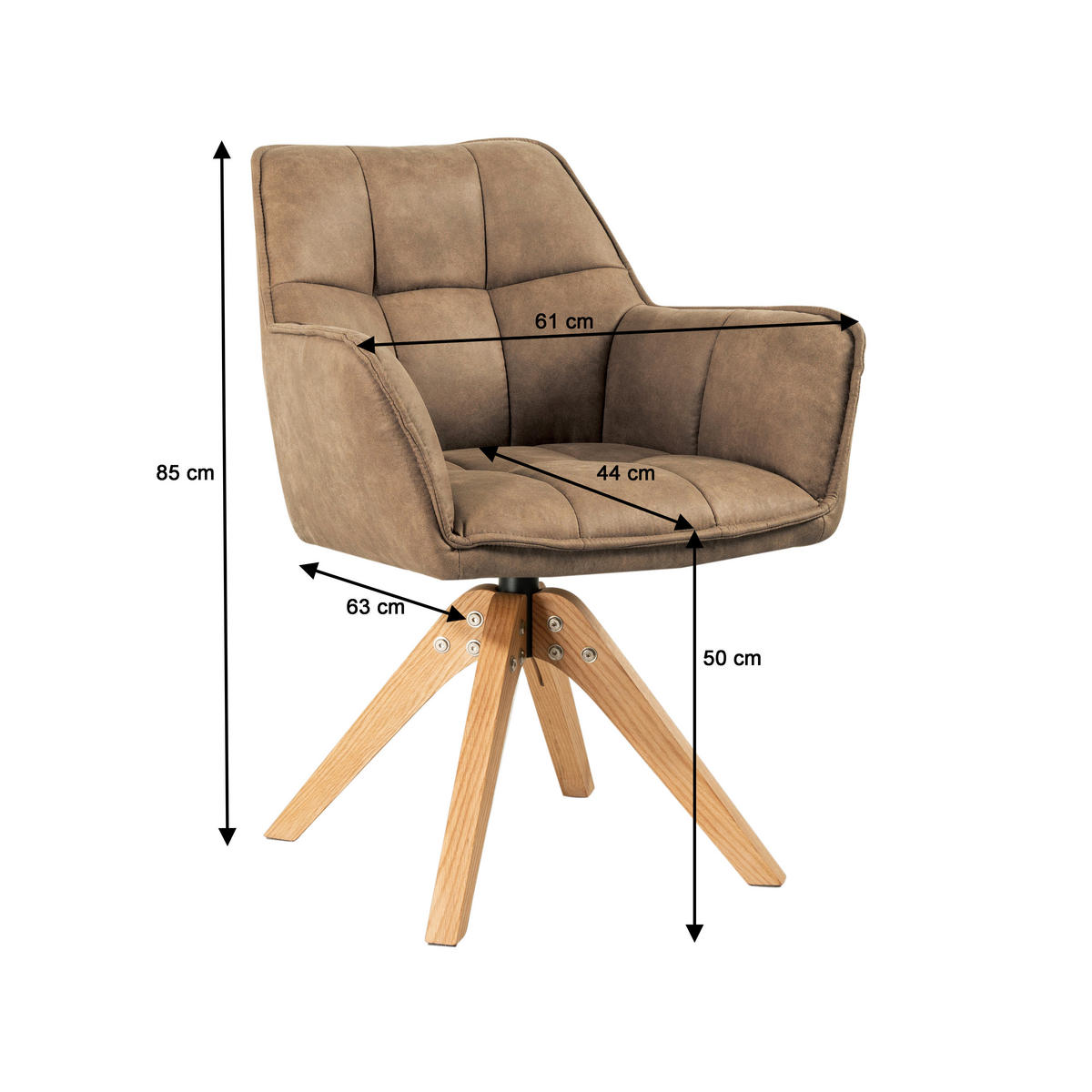 ARMLEHNSTUHL in Holz, Textil Braun, Eichefarben  - Eichefarben/Braun, Basics, Holz/Textil (61/85/63cm) - MID.YOU