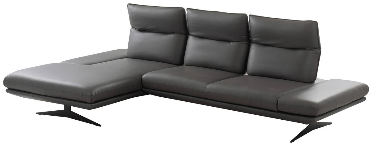 Colțar, piele, gri închis - gri închis/negru, Design, metal/piele (180/291cm) - Celina Home
