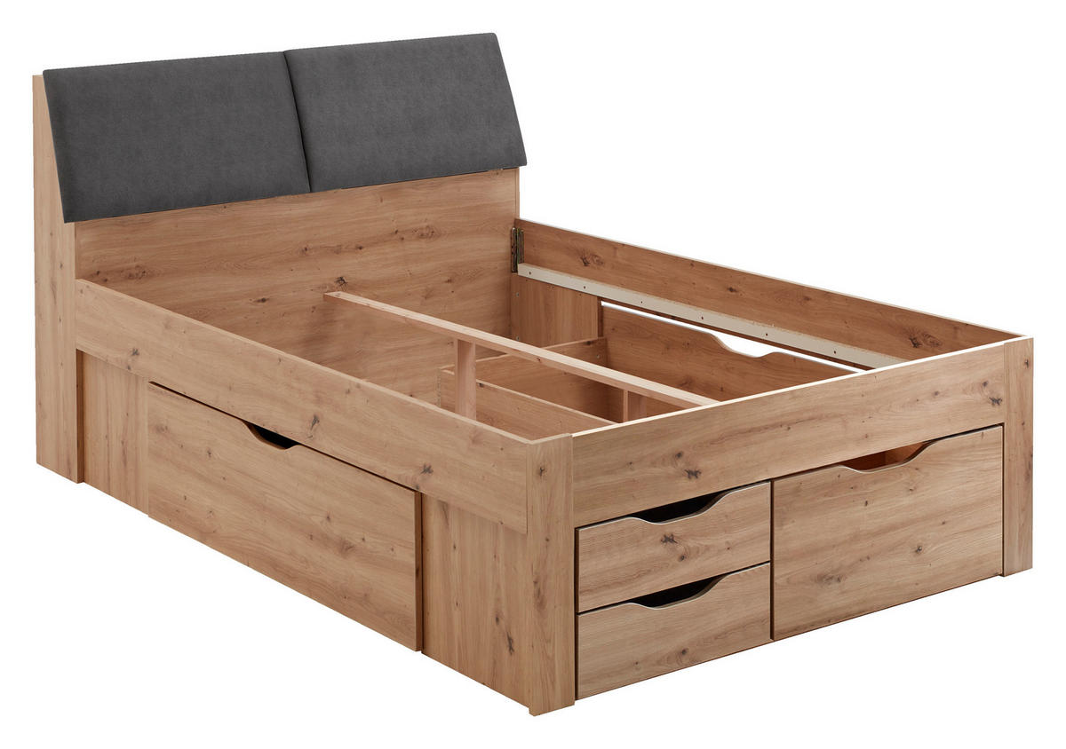 STAURAUMBETT 140/200 cm  in Eiche Artisan  - Eiche Artisan/Grau, KONVENTIONELL, Holzwerkstoff (140/200cm) - Boxxx