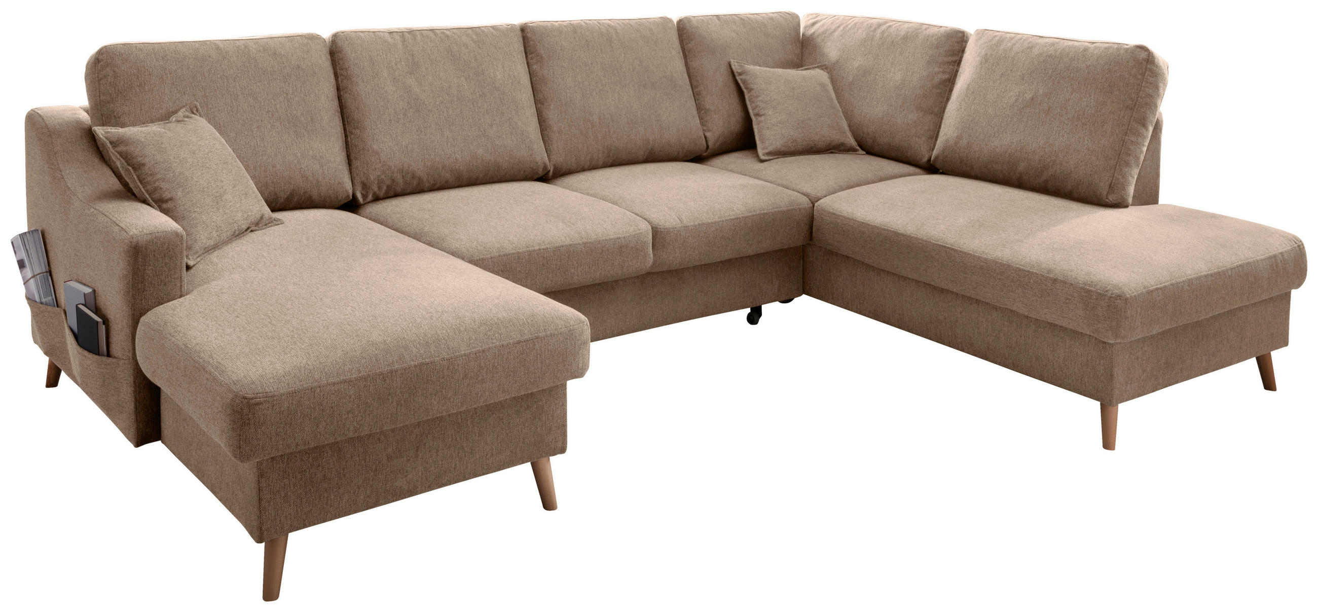 WOHNLANDSCHAFT in Chenille Hellbraun  - Hellbraun/Naturfarben, Konventionell, Holz/Textil (150/301/200cm) - Livetastic