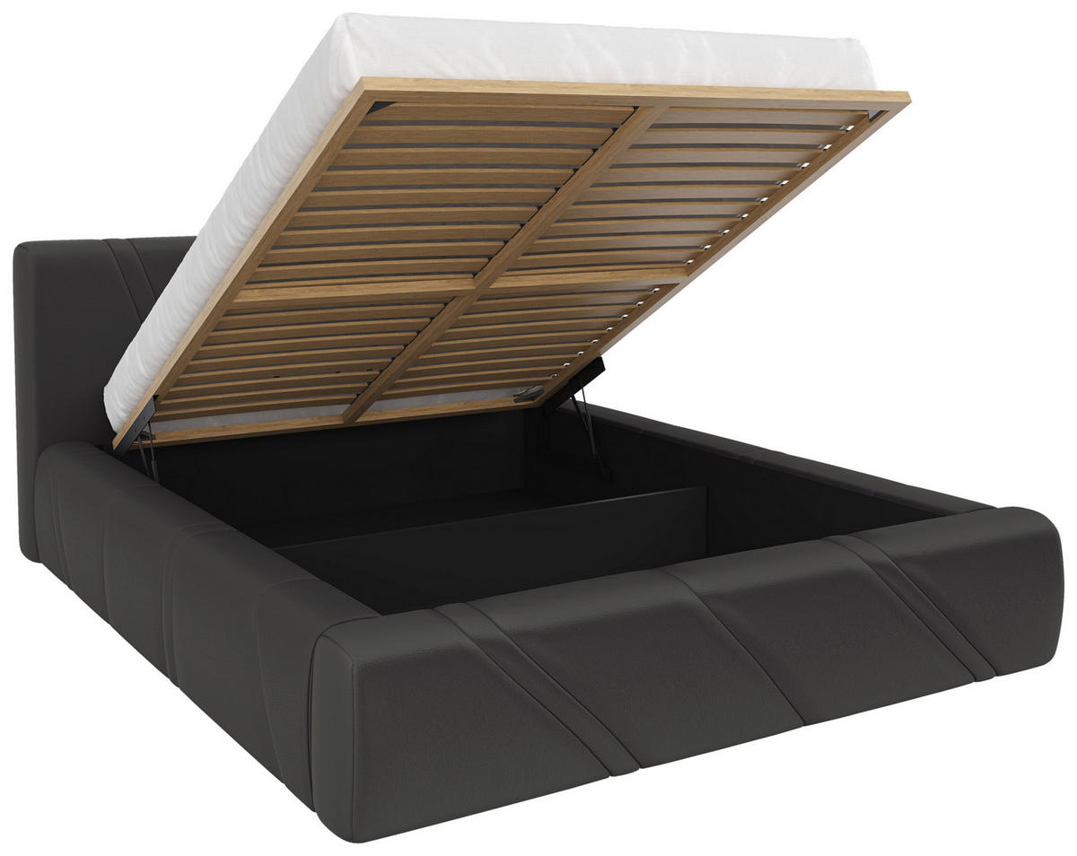 POLSTERBETT 140/200 cm,  in Anthrazit, gepolstertes Kopfteil, Lattenrost, Bettkasten,  - Anthrazit/Schwarz, Design, Holz/Kunststoff (140/200cm) - Chameo