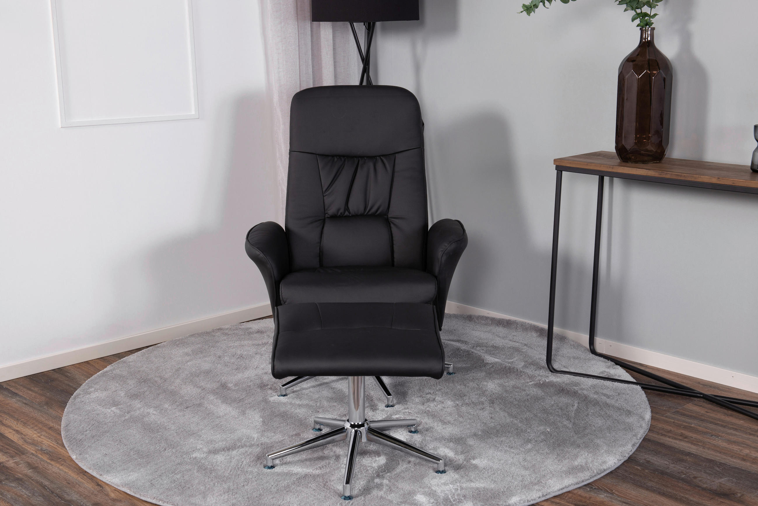 RELAXSESSELSET Lederlook (vegan)    - Schwarz, Design, Textil/Metall (77/104.5/82cm) - Livetastic