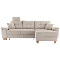 ECKSOFA Beige Cord Bettkasten, Schlaffunktion, Sitztiefenverstellung, Kopfstütze, Liegefläche im Originalstoff  - Beige/Naturfarben, MODERN, Holz/Textil (270/176cm) - Livetastic