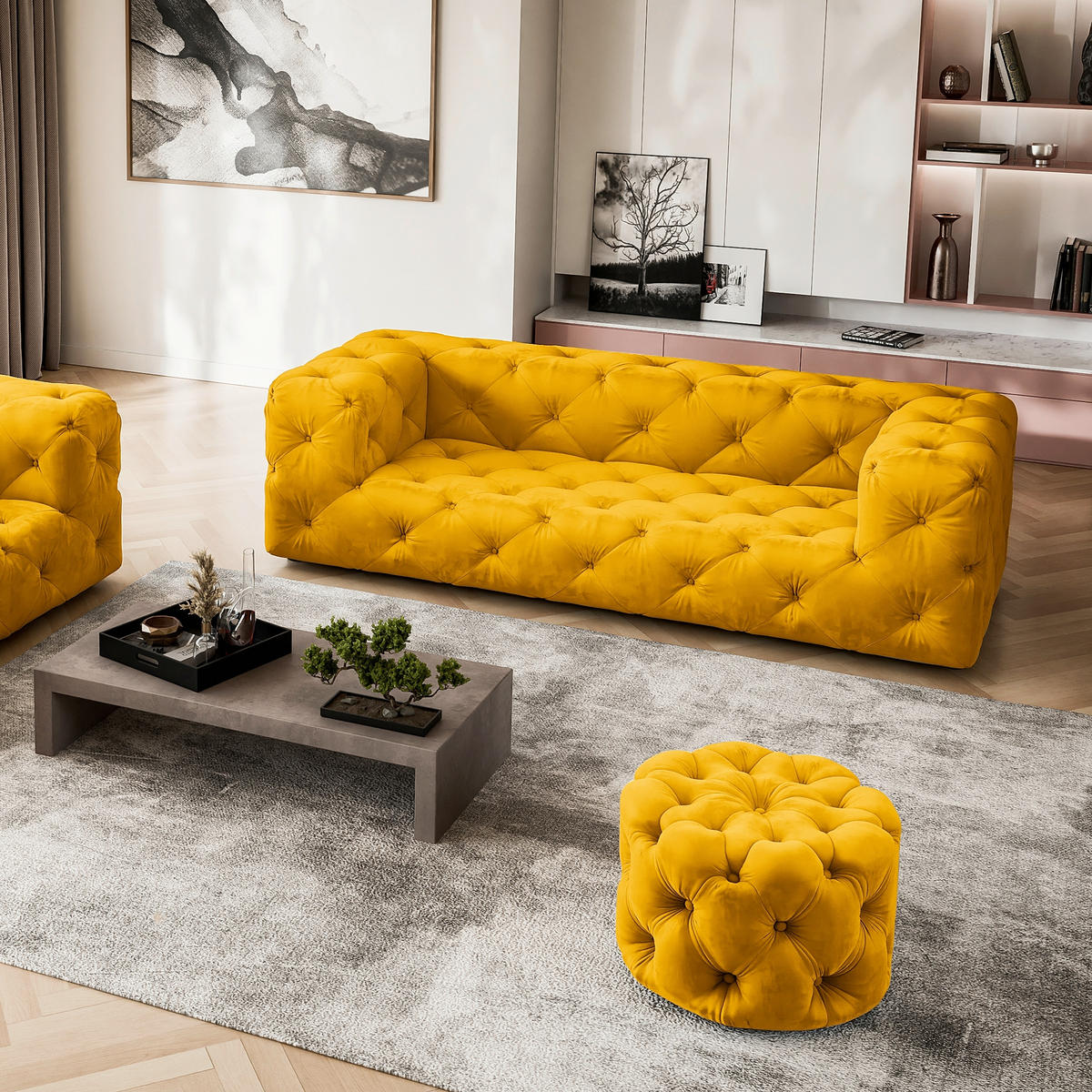 HOCKER in Textil Senfgelb  - Senfgelb/Schwarz, Design, Kunststoff/Textil (60/39/60cm) - P & B