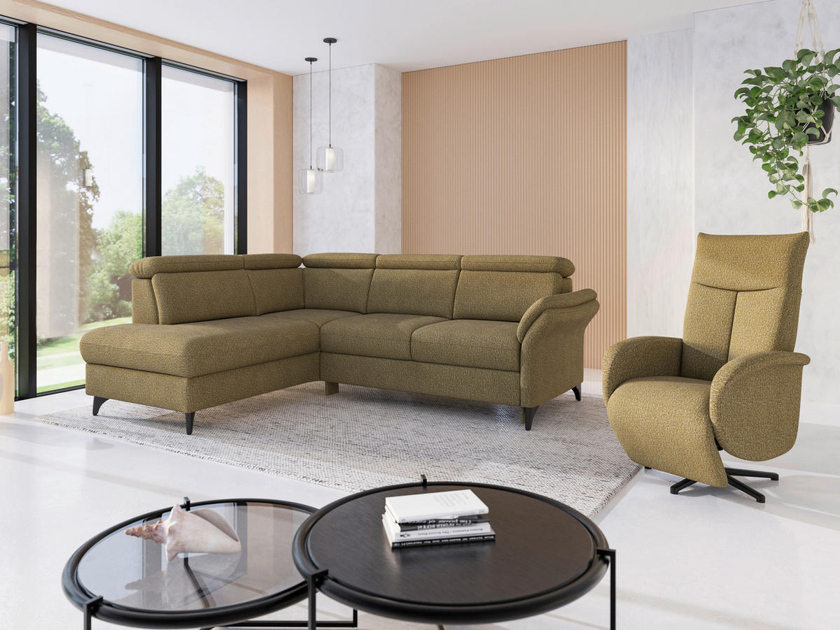 ECKSOFA Chenille Olivgrün  - Schwarz/Olivgrün, Konventionell, Textil/Metall (193/247cm) - Sit & More