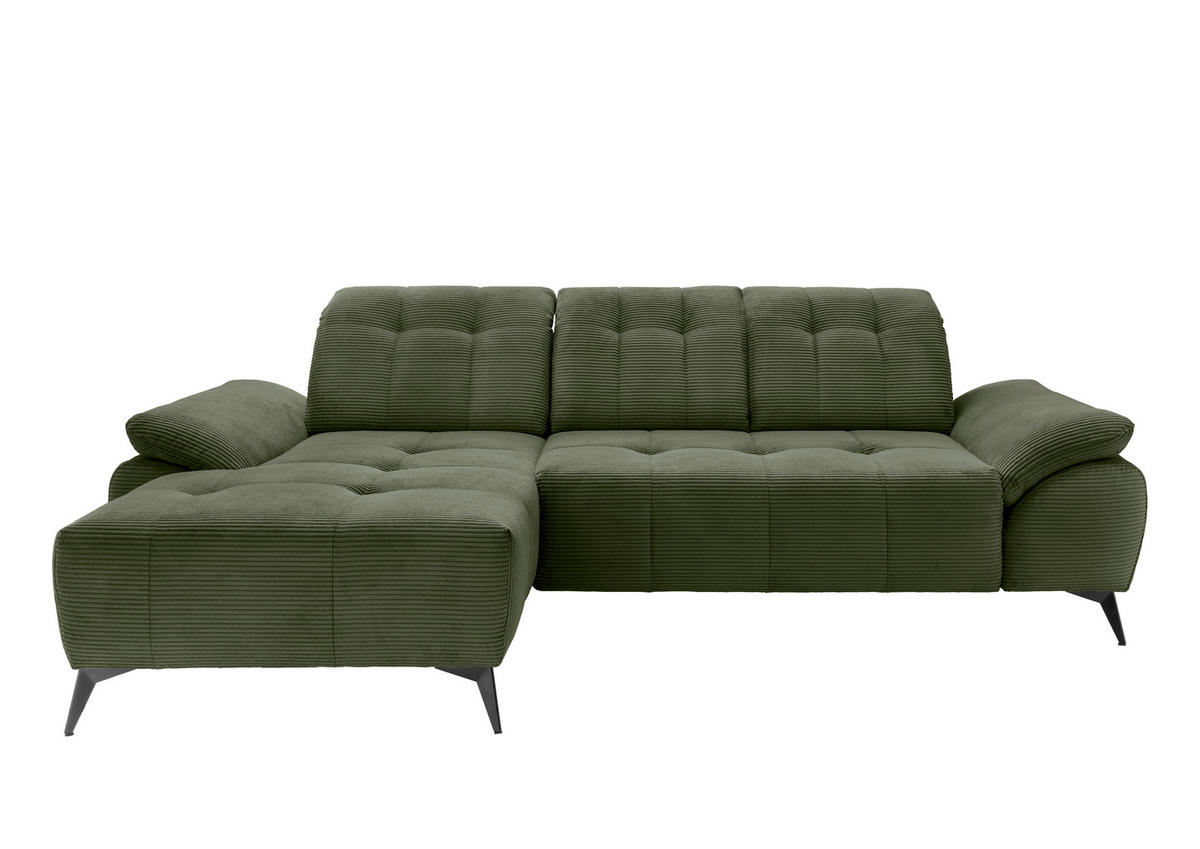 ECKSOFA Cord Dunkelgrün  - Dunkelgrün/Schwarz, Modern, Textil/Metall (180/280cm) - Livetastic