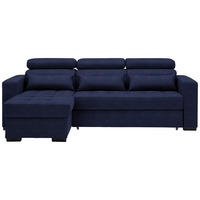 ECKSOFA 179/240 cm  in Webstoff Dunkelblau Nierenkissen, Bettkasten, Schlaffunktion, Rücken echt, Kopfteilverstellung  179/240 cm  - Schwarz/Dunkelblau, Design, Kunststoff/Textil (179/240cm) - Carryhome