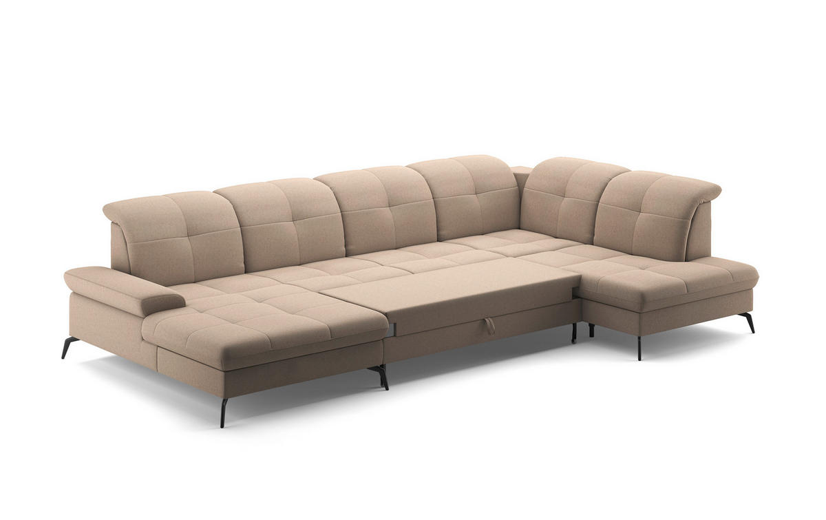 WOHNLANDSCHAFT in Flachgewebe Taupe  - Taupe/Schwarz, Konventionell, Textil/Metall (185/357/231cm) - Sit & More