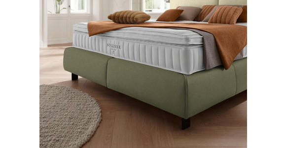BOXSPRINGBETT 180/200 cm  in Creme, Olivgrün  - Creme/Schwarz, Design, Textil/Metall (180/200cm) - Johann Jakob