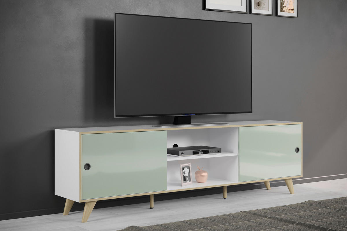 TV-ELEMENT  in 217/63/40 cm  - Eichefarben/Weiß Hochglanz, MODERN, Holzwerkstoff/Kunststoff (217/63/40cm) - Boxxx